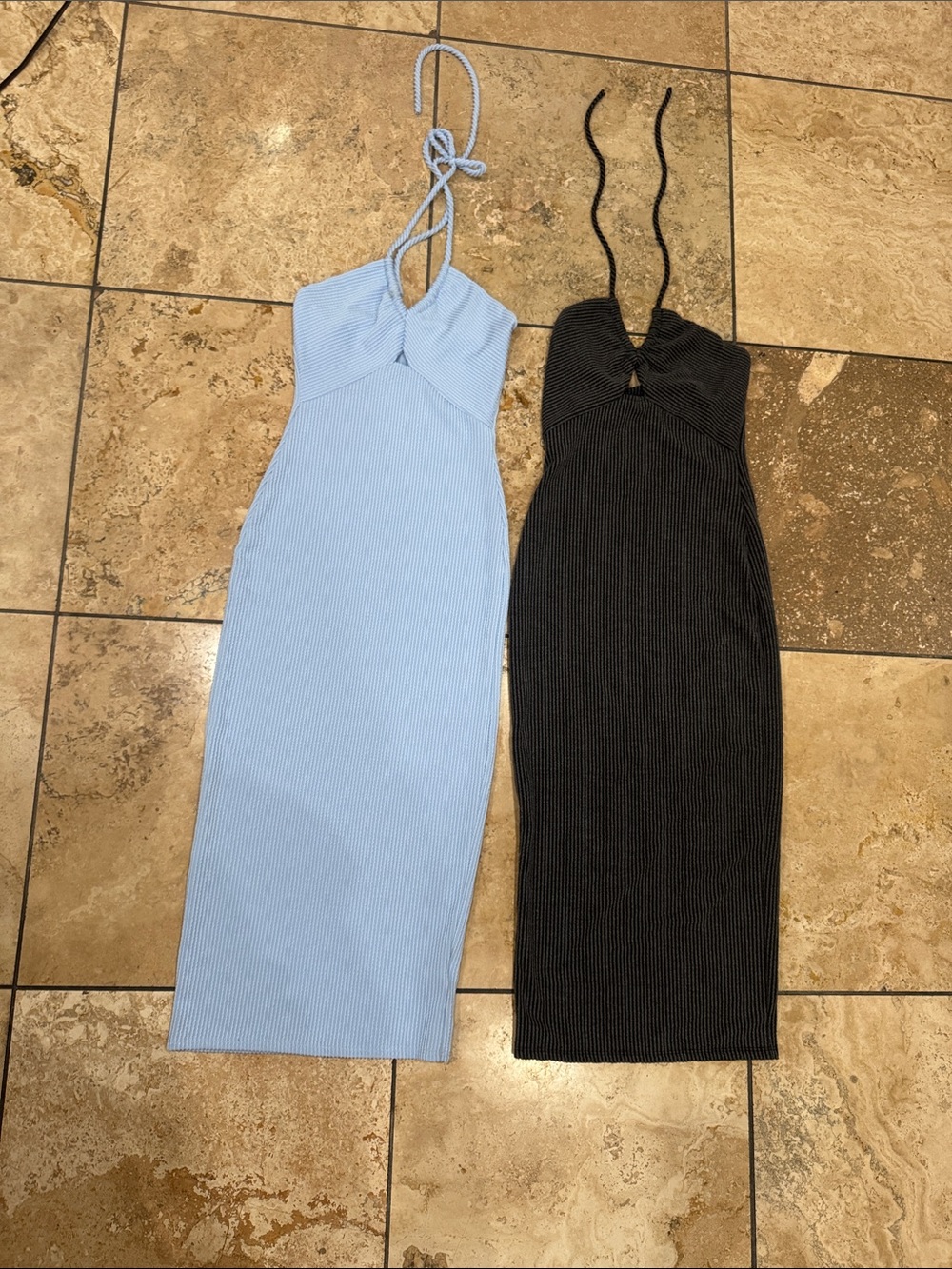 Ribbed Halter Midi Dress - Light Blue 2 dresses